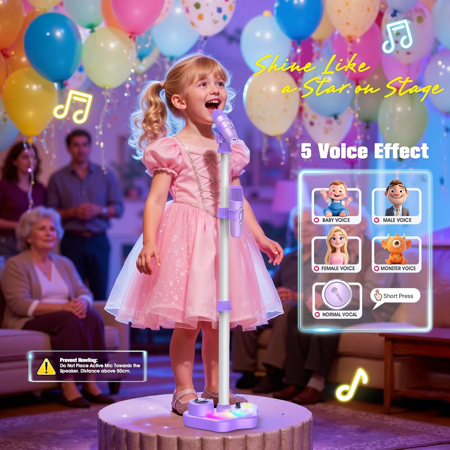 Thumbnail 3 de Kids Karaoke Machine with Child Stand, Rechargeable Mic & Dual Wireless Microphones (LED Lights, Bluetooth)