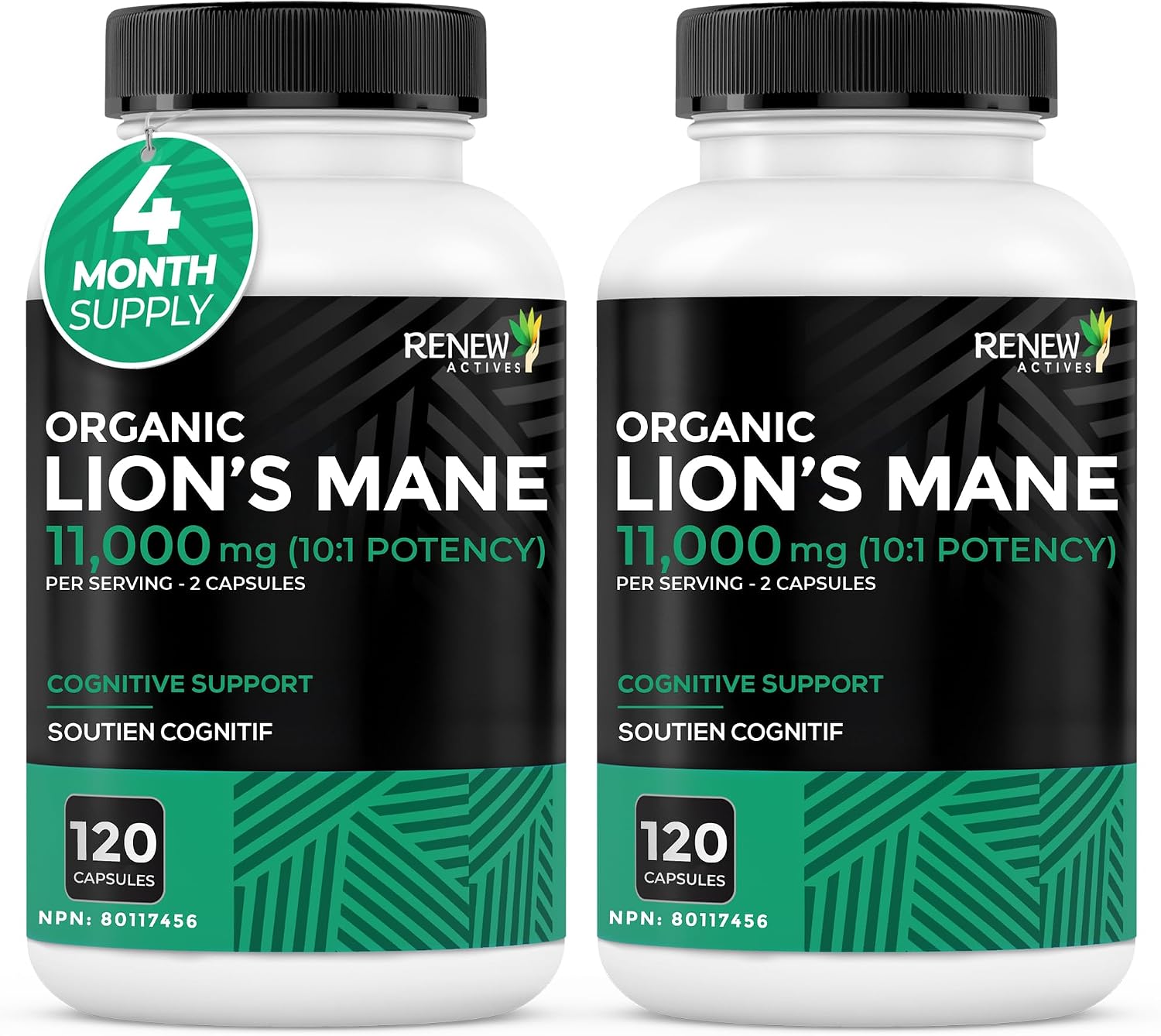 Detalle de Renew Actives Organic Lion’s Mane Mushroom Capsules, 5,500 mg 10:1, 40% Polysaccharides, 240 Count