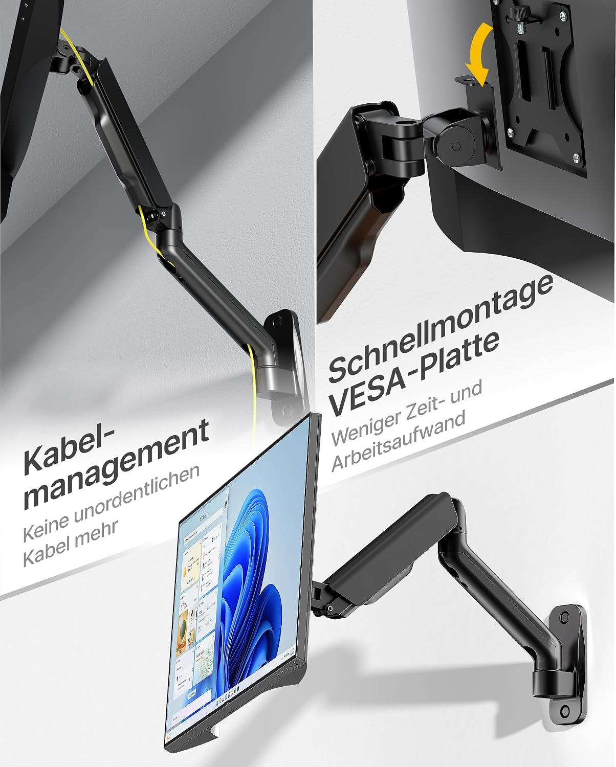 Detalle de monTEK Monitor Wandhalterung 17–32 Zoll | VESA 75/100 mm, Tragkraft bis 9 kg, schwenk- und neigbar