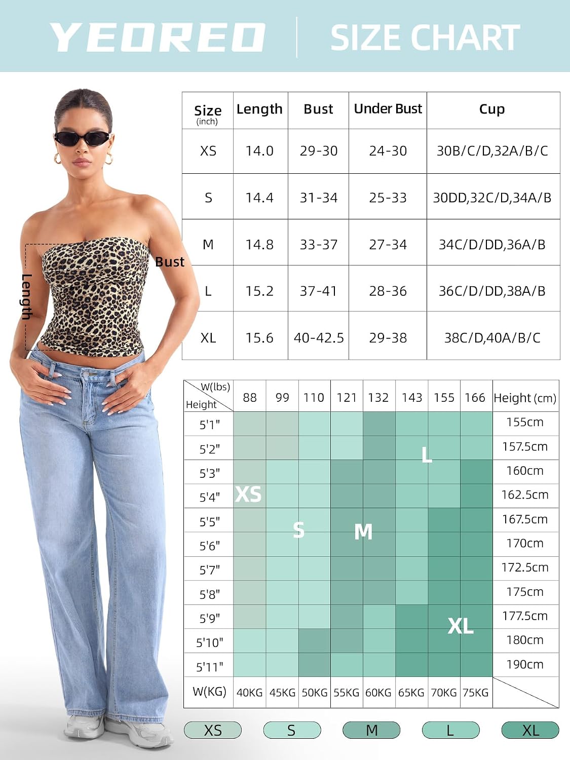 Detalle 2 de YEOREO HWH-YCA1198 Strapless Crop Tube Top, Double-Lined