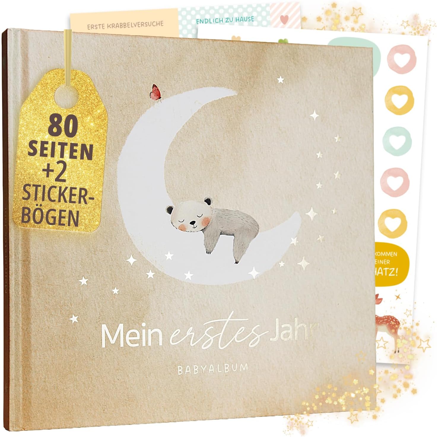 Detalle de Mein erstes Jahr Babyalbum – Erinnerungsbuch mit Goldprägung, 80 Seiten (Natur)