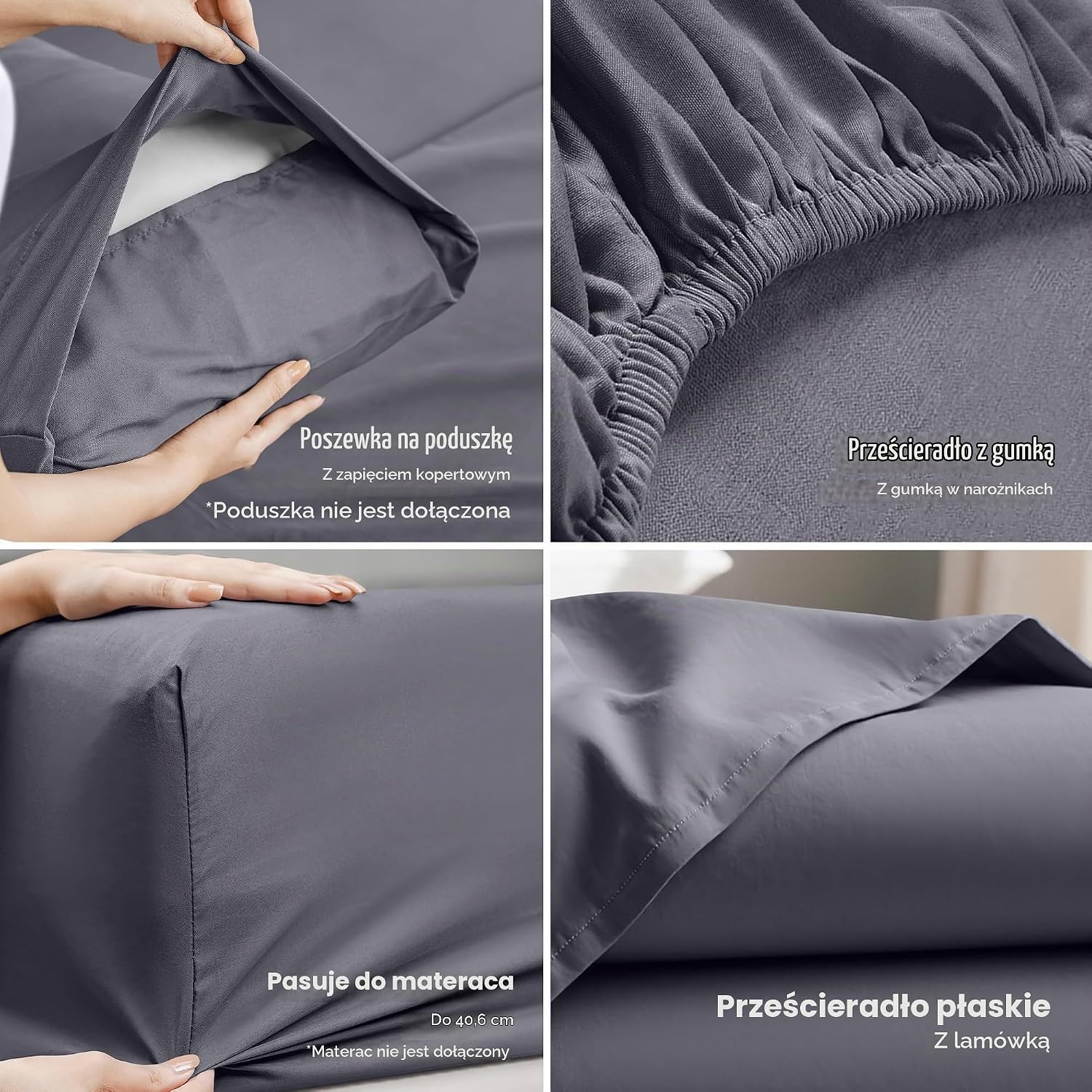 Detalle de Utopia Bedding – 2 komplety pościeli King z mikrofibry, szare, szczotkowane