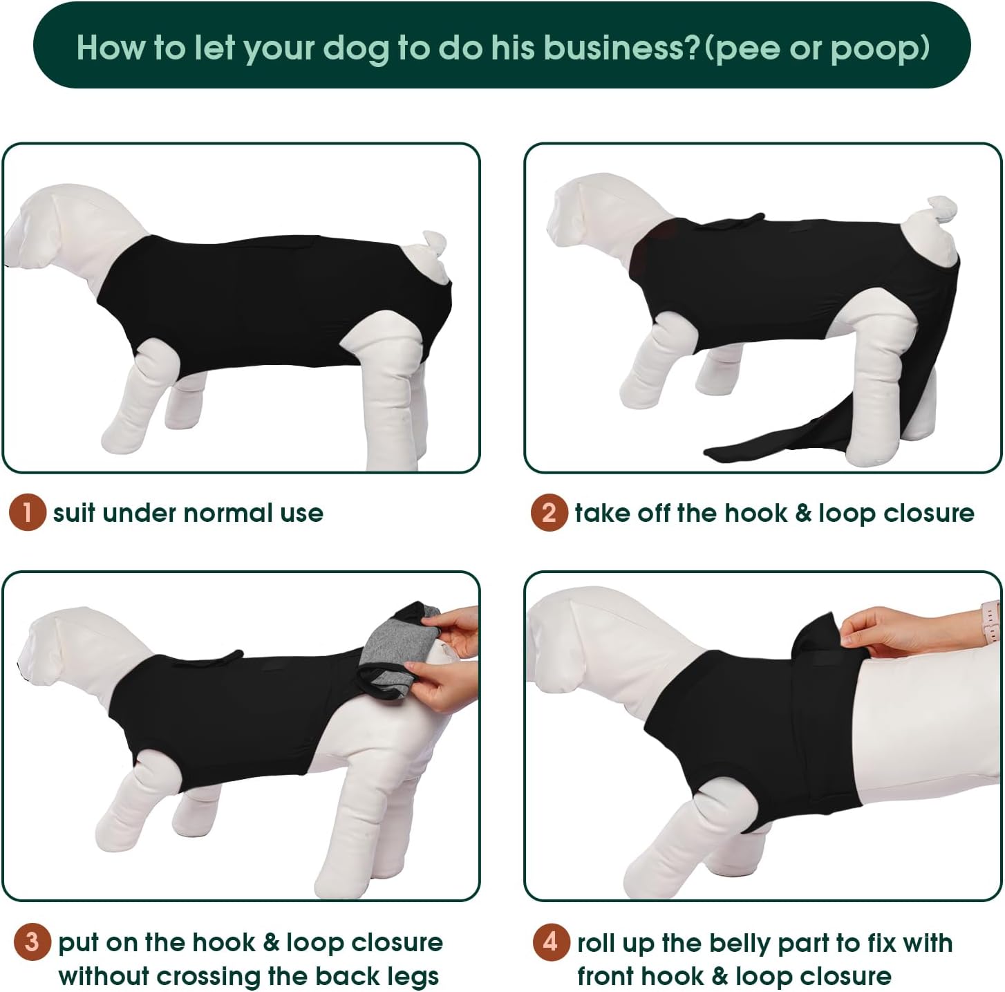 Detalle 2 de Kuoser Dog Surgery Recovery Suit (Black XL) – post-op recovery onesie alternative to a cone