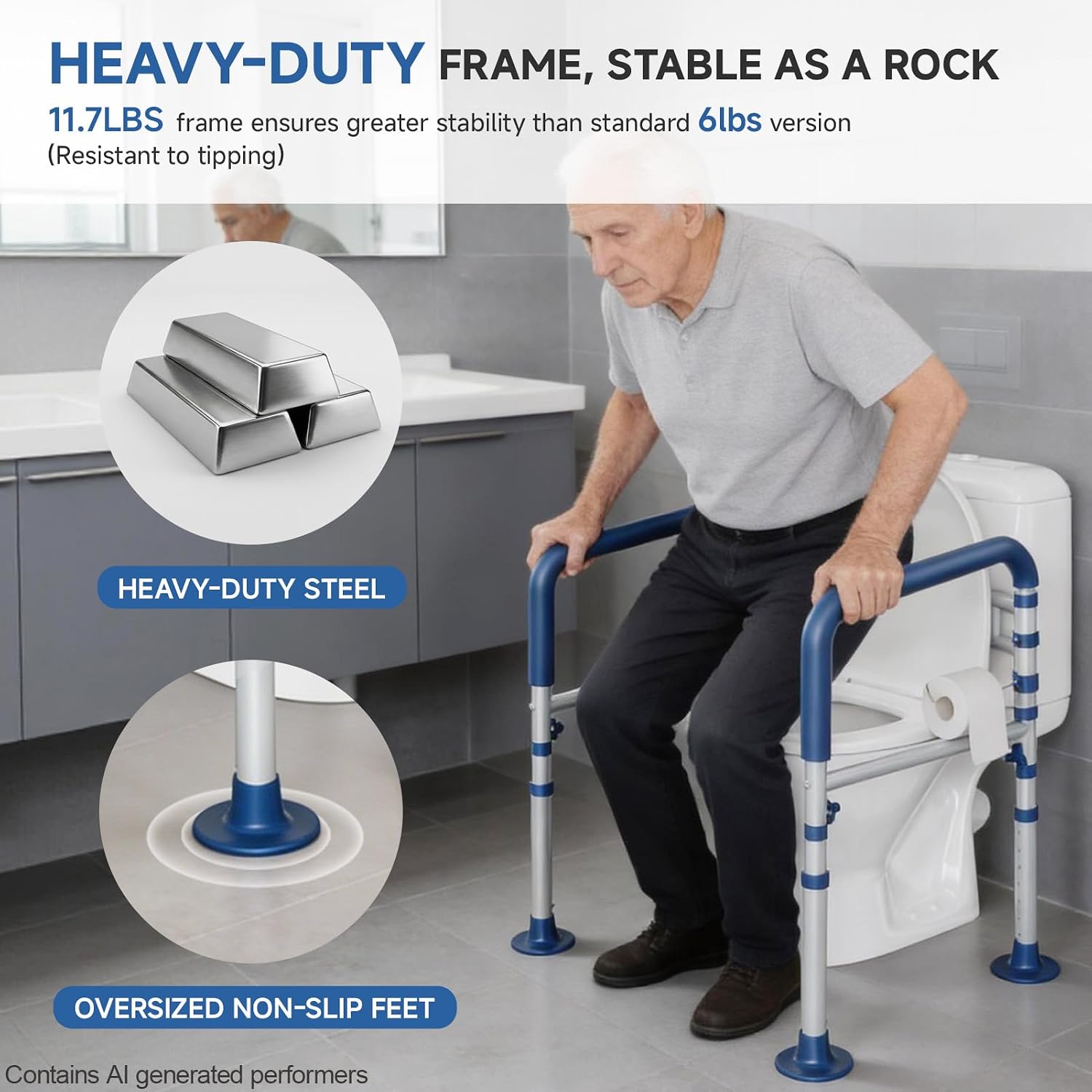 Detalle de Loyoda CTR009 Steel Toilet Safety Rail, Adjustable and Foldable, Blue