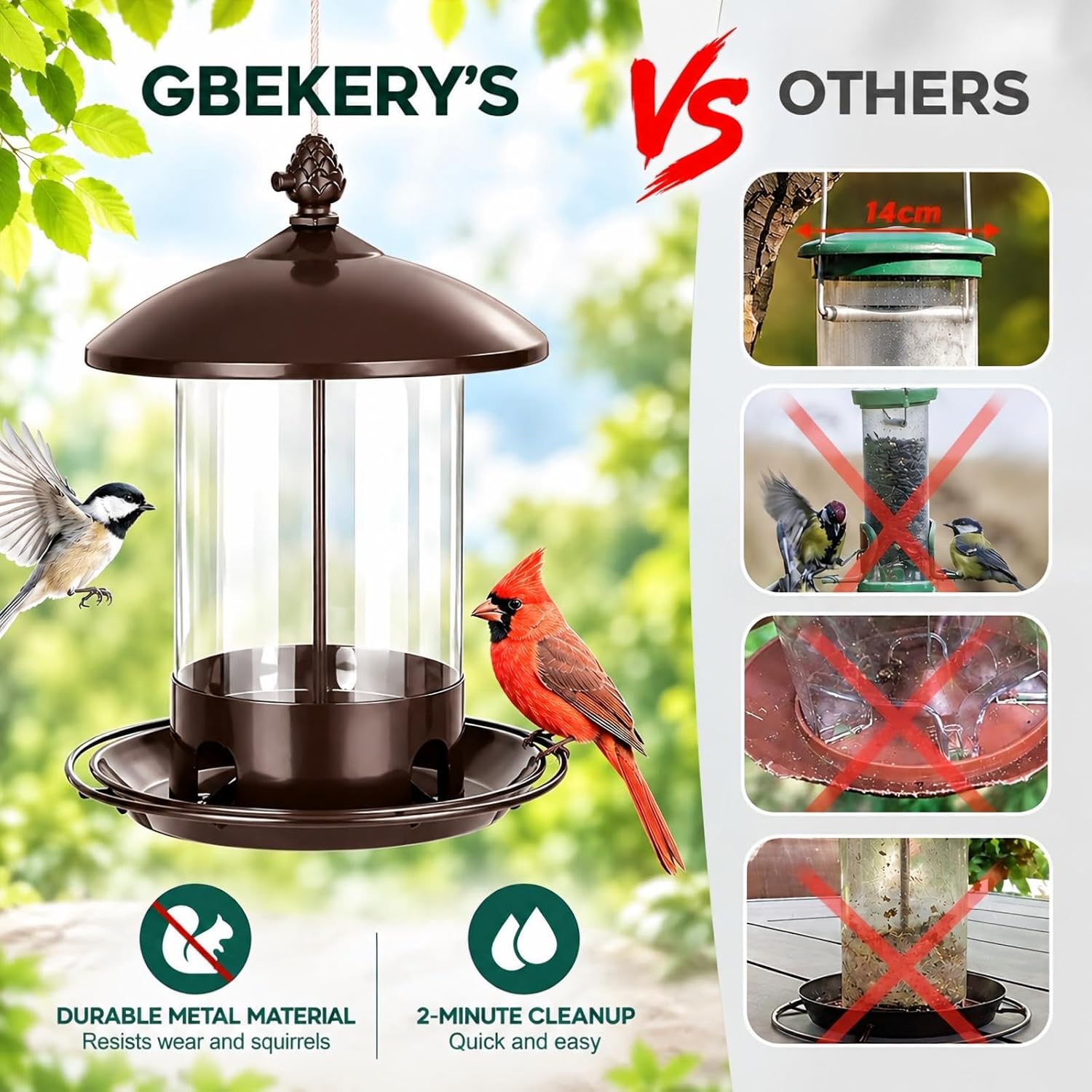 Detalle 2 de Gbekery Metal Bird Feeder with 4 Feeding Ports