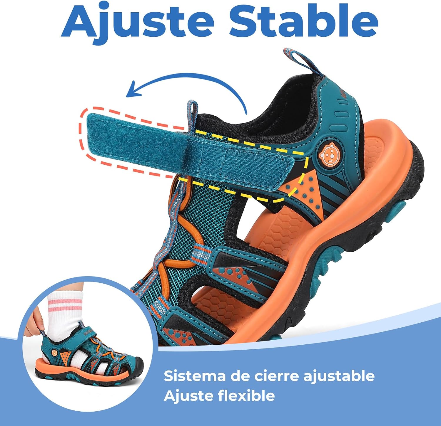 Detalle de Mishansha Sandalias de Verano para Niños con Puntera Cerrada: confortables y resistentes para actividades al aire libre (Azul, 35)