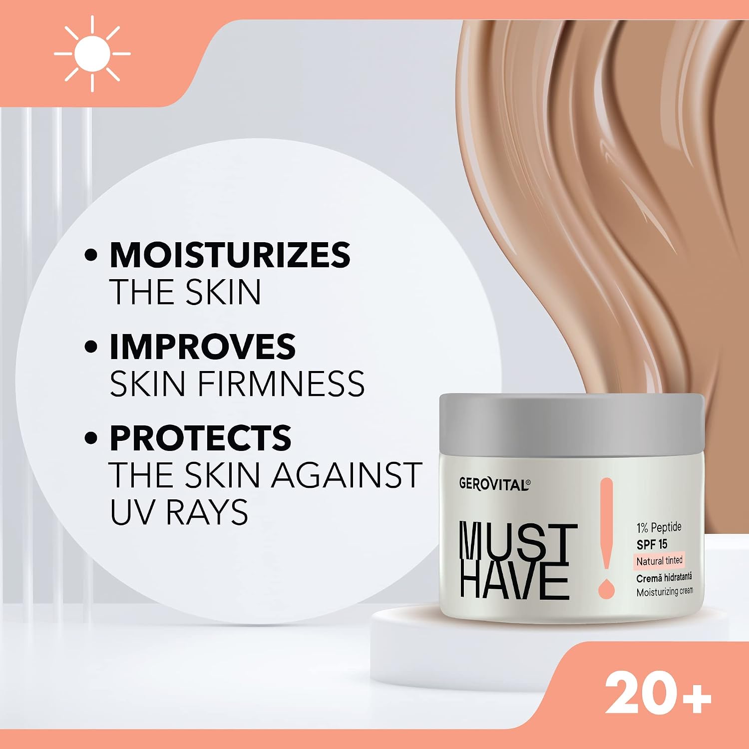 Detalle de Gerovital Must Have DD Feuchtigkeitscreme mit 1% Peptiden & SPF 15 – Tagespflege für Gesicht und Hals