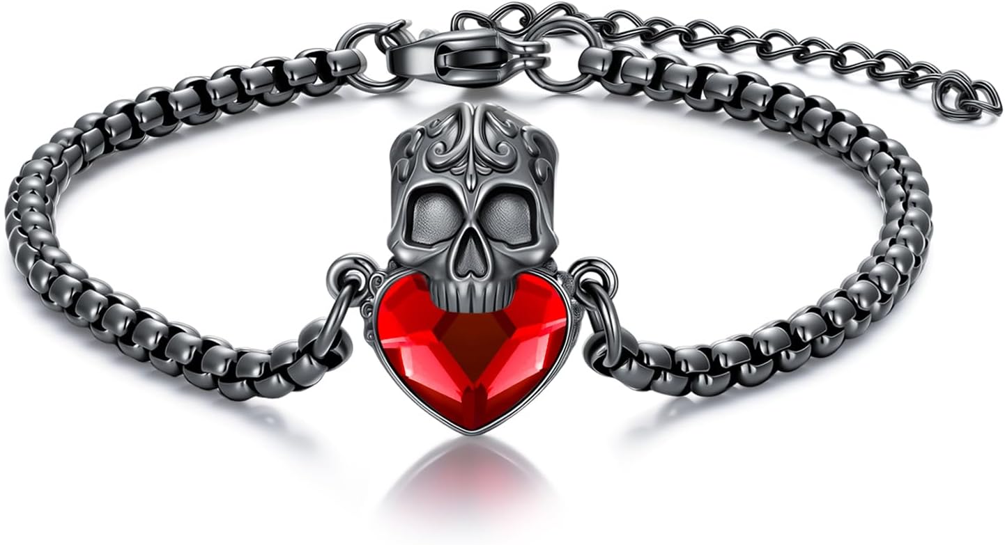 Thumbnail 6 de PARYFO Totenkopf Armband 925 Sterling Silber – Gothic Schädel mit Edelstahlkette