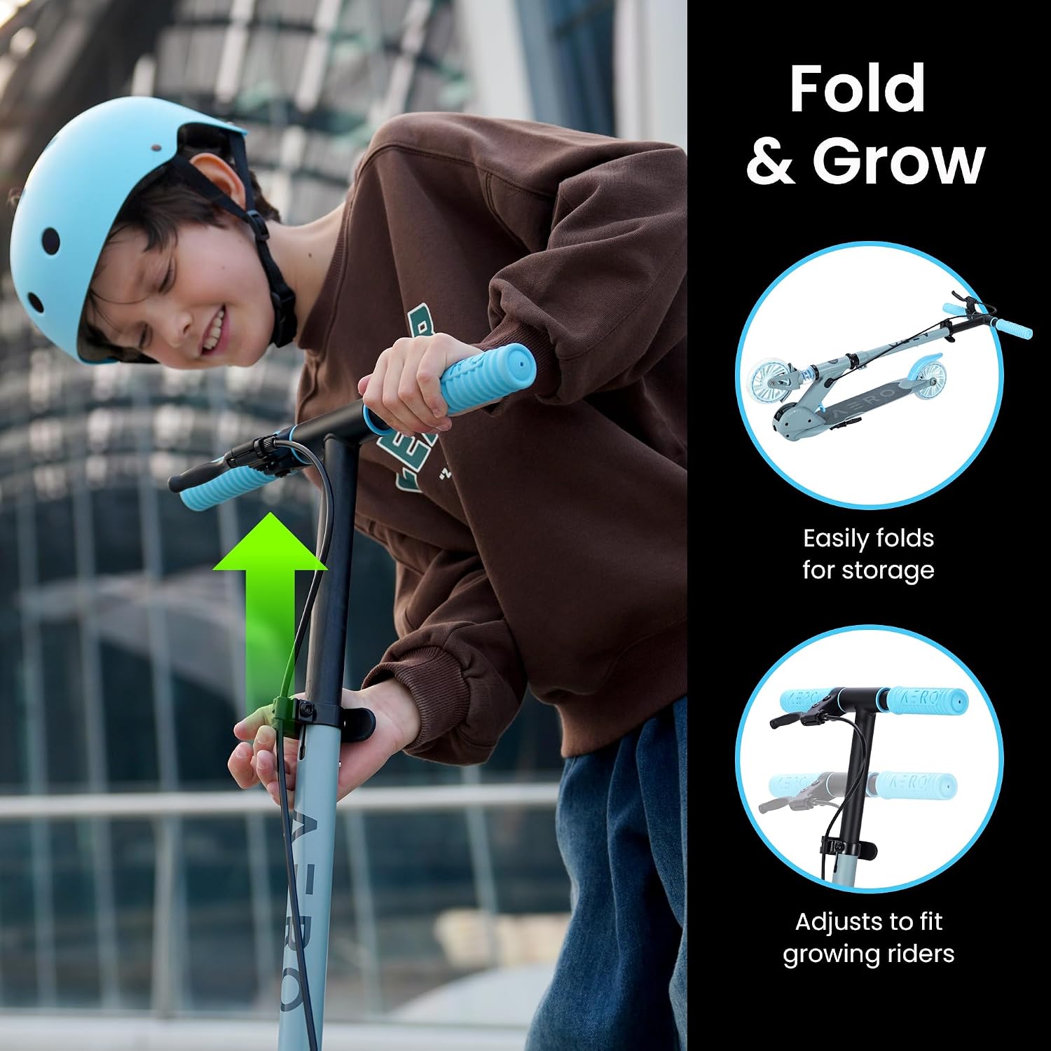 Detalle de Aero Scooter for Kids 5-8 (A1) — Two-Wheel Kick Scooter with Dynamic Lights, Hand Brake, and Height Adjustment
