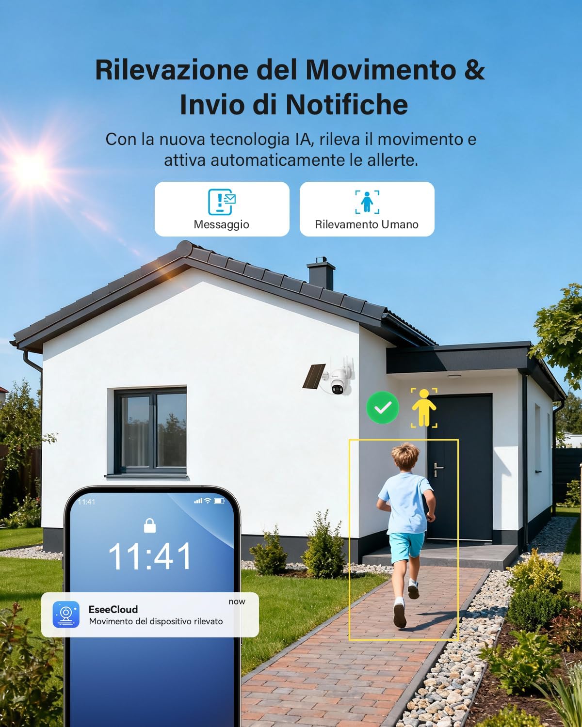 Detalle de Jennov Kit Telecamere Solare con Monitor 10'' – 5MP, NVR 10CH e Visione Notturna a Colori, senza abbonamento