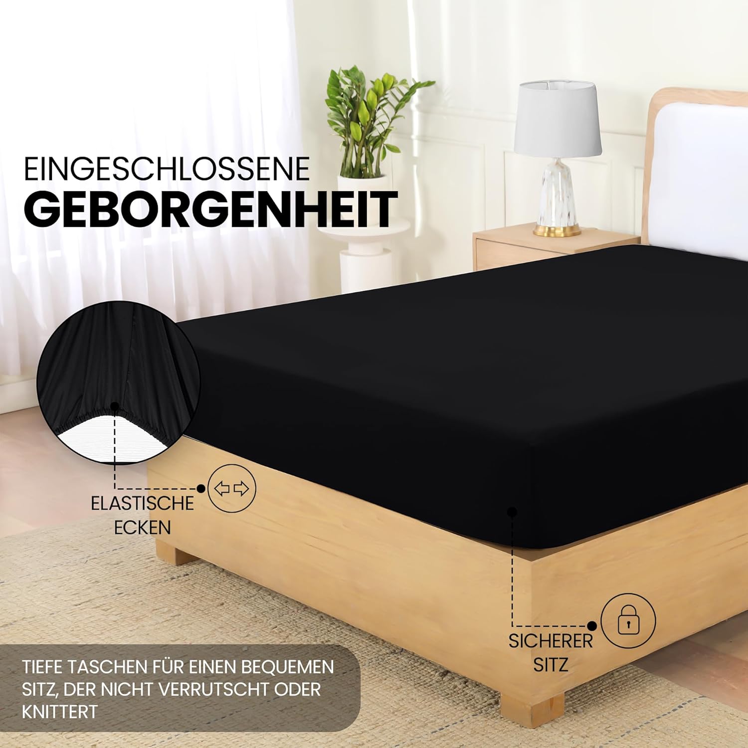 Thumbnail 3 de Utopia Bedding Spannbettlaken 140x200 Schwarz
