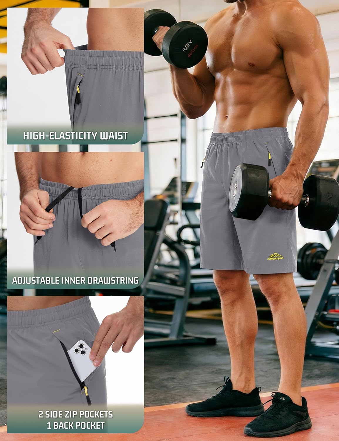 Thumbnail 4 de TACVASEN men’s quick-drying training shorts with zip pockets