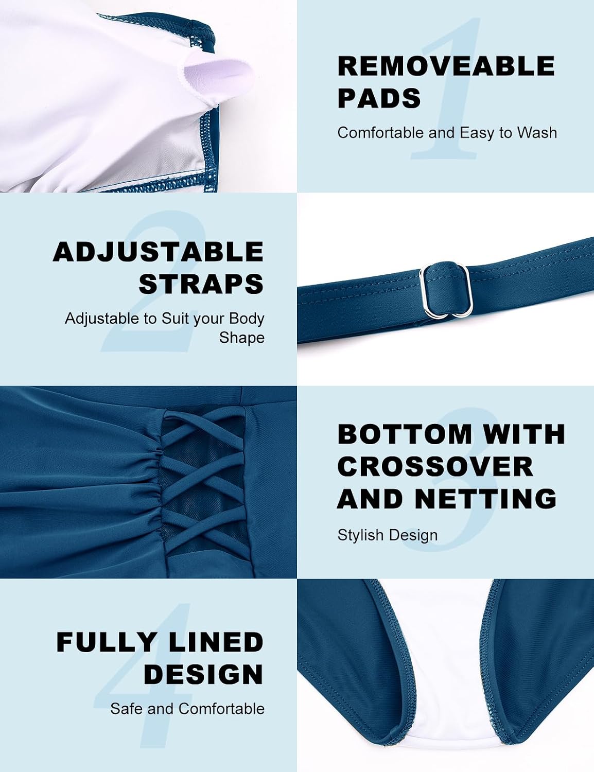 Detalle de CMTOP costume da bagno donna due pezzi a vita alta con reggiseno imbottito e spalline regolabili