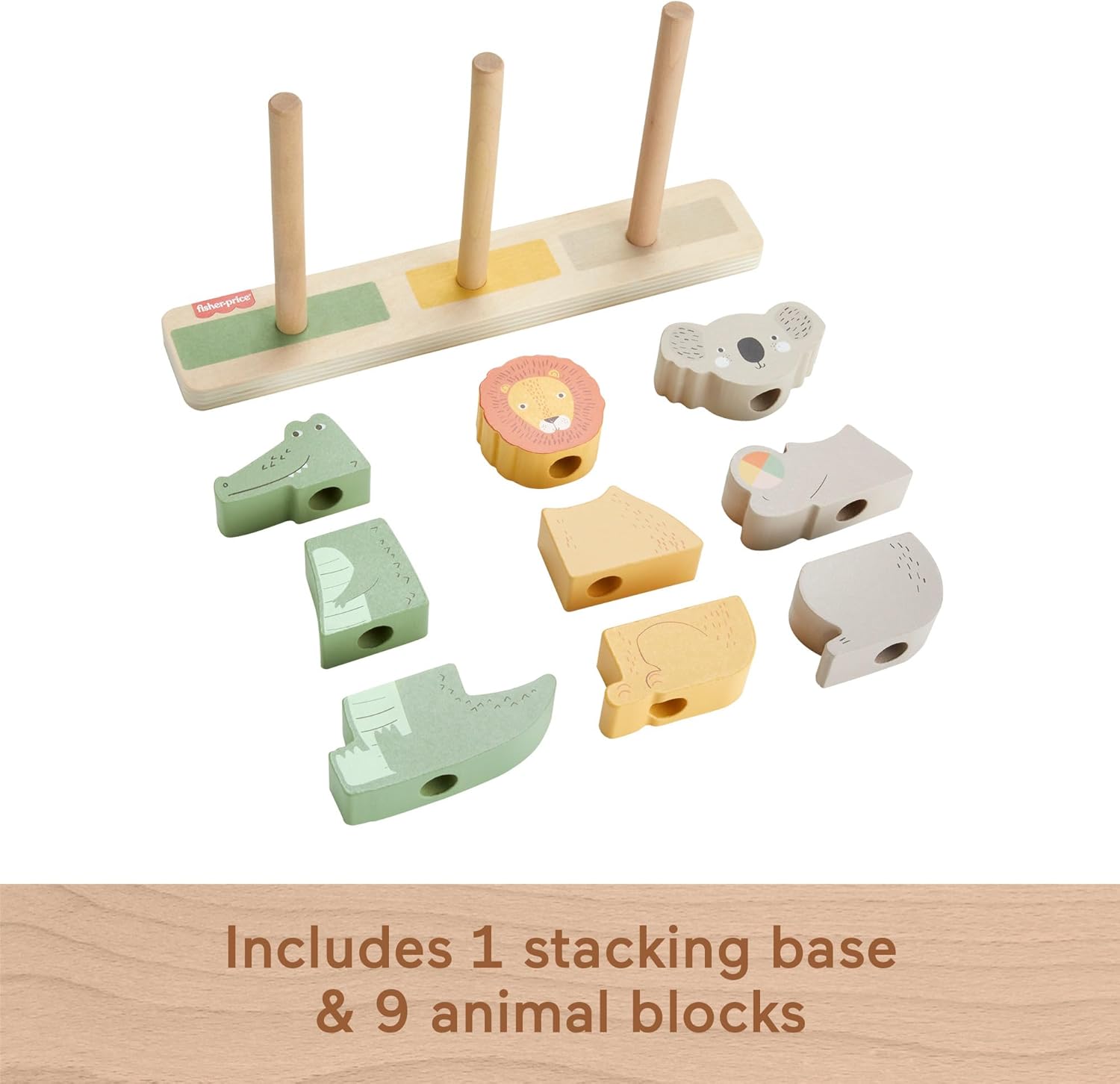 Detalle de Fisher-Price Wood Baby Toy Stack & Sort Animals (HXV04): A durable wooden sorting toy for 1+ years