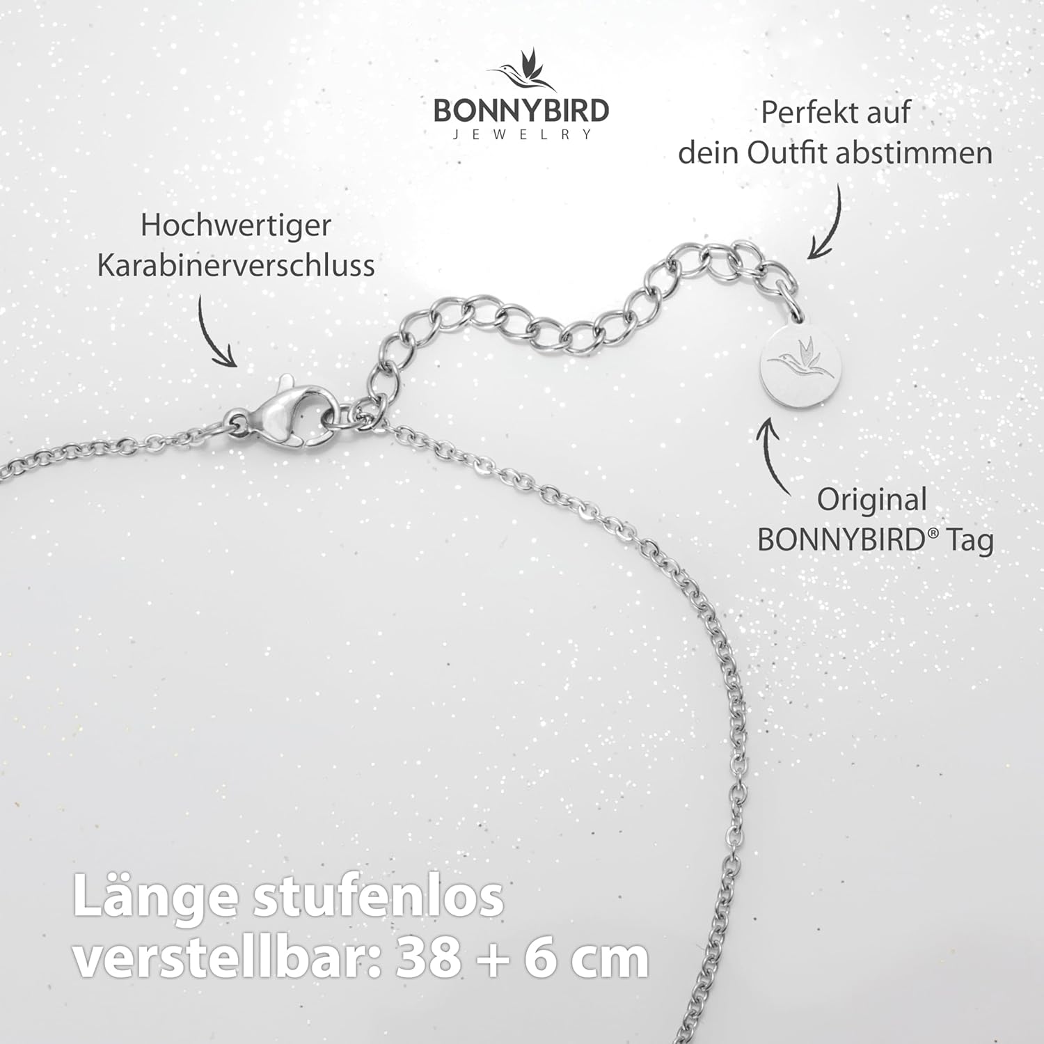 Thumbnail 4 de BONNYBIRD Wasserfeste Edelstahl Halskette für Damen mit 8 Zirkonia-Steinen (Silber, Gold & Roségold)