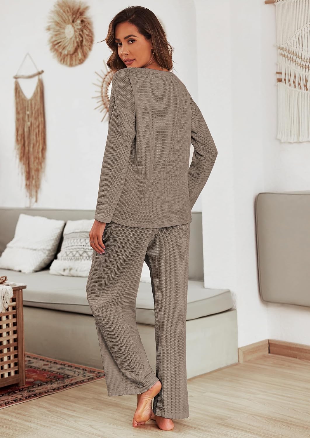 Detalle de Ekouaer Waffle Knit Pajama Set