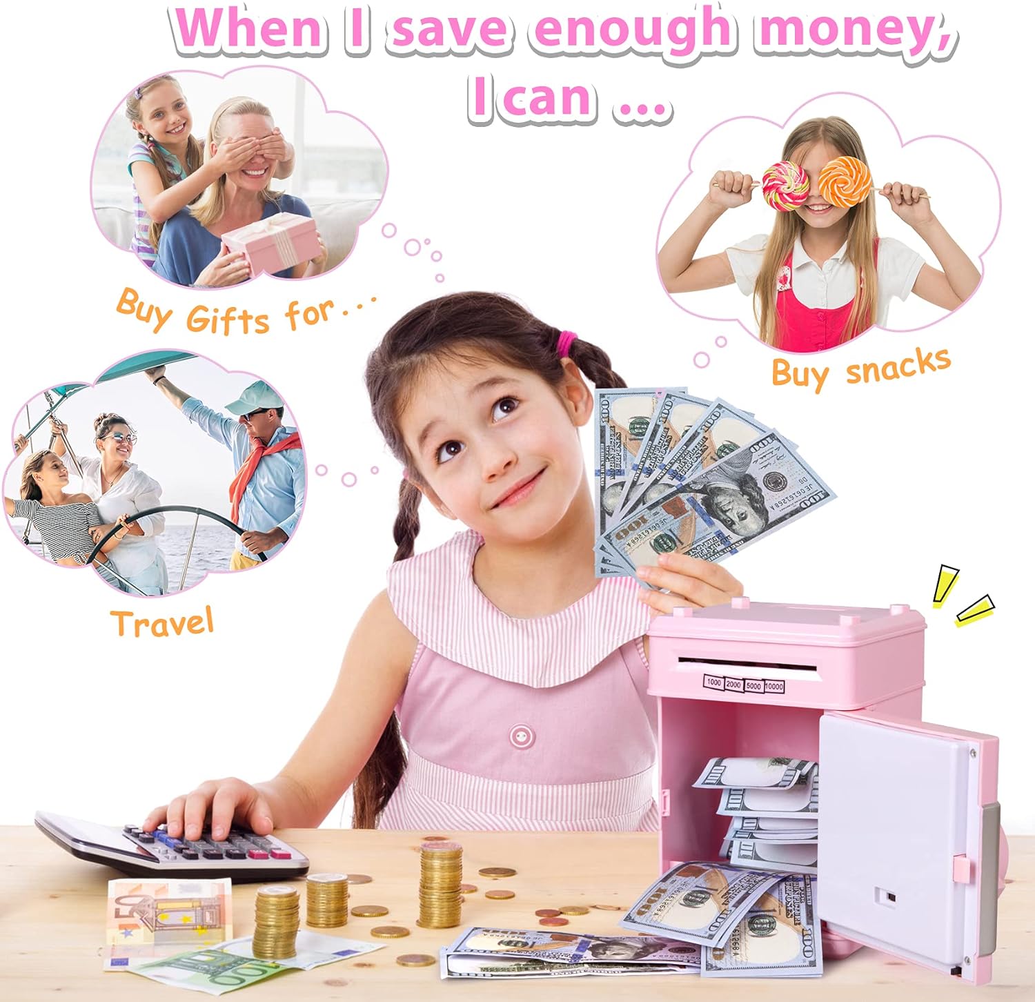 Detalle 2 de Kids Piggy Bank Electronic ATM 600 Coins 🐷