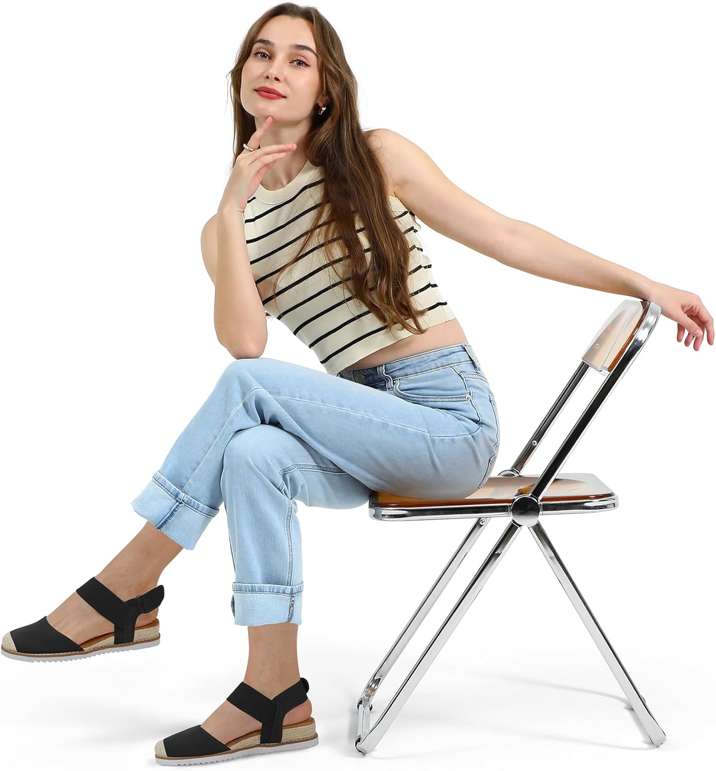 Thumbnail 1 de mysoft Women's Low Wedge Sandals with Comfortable Closed Toe, Elastic Ankle Strap, and Slip-On Ease
