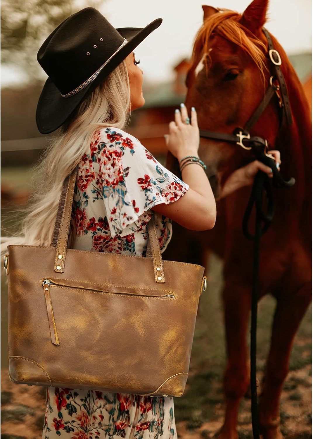 Thumbnail 1 de S-ZONE Femmes Vintage 3-Way : Sac fourre-tout en cuir Crazy Horse avec bandoulière