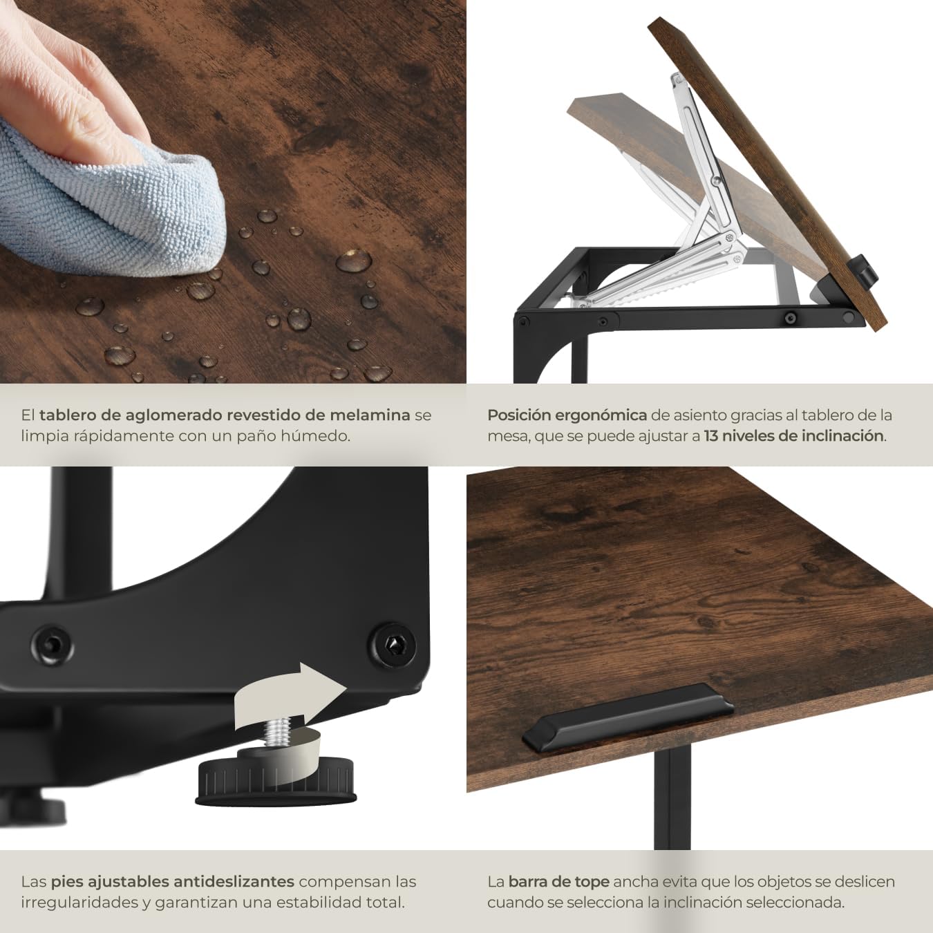 Detalle 2 de tectake® Mesa Auxiliar en C 55 x 35 x 66,5 cm