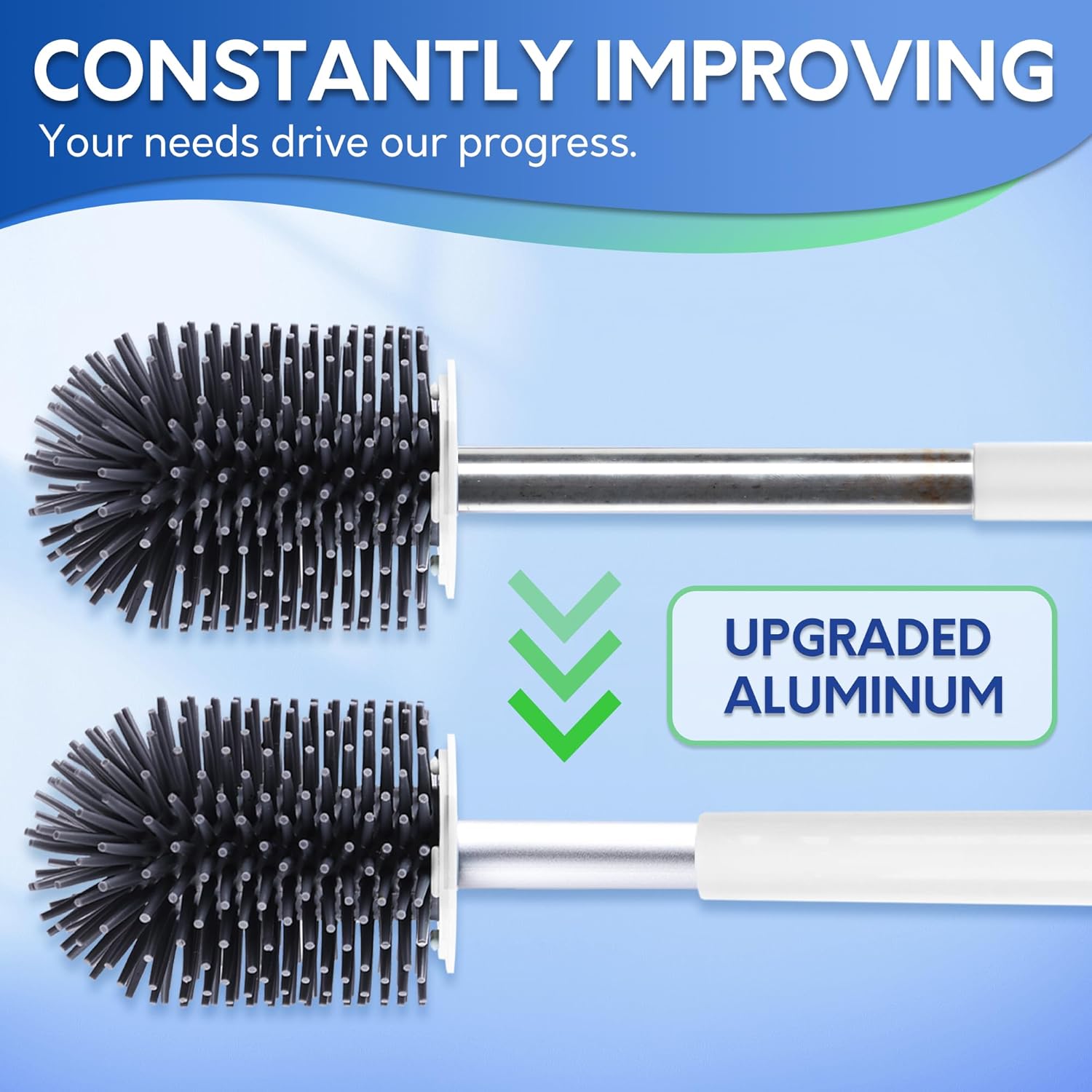 Detalle de BOOMJOY Toilet Brush and Holder Set with Silicone Brush, Aluminum Handle, and Hidden Tweezer