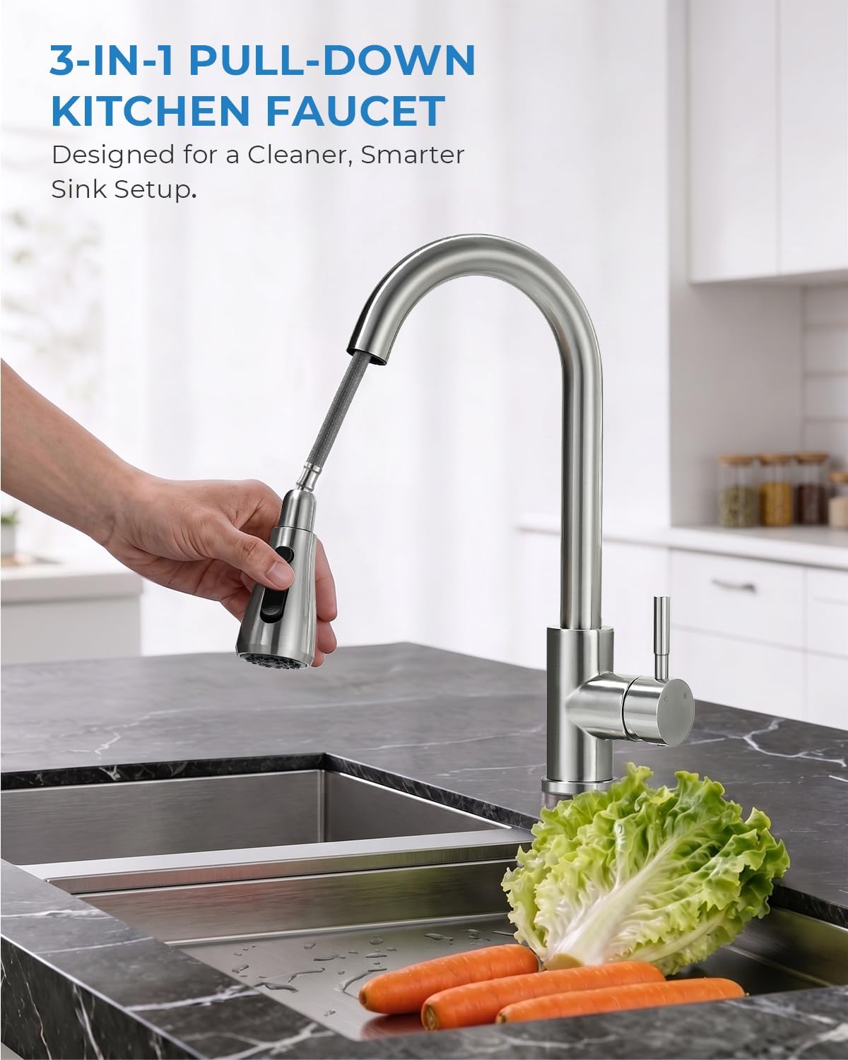 Detalle de VFAUOSIT 06STV Kitchen Faucet with Pull-Down Sprayer, Brushed Nickel