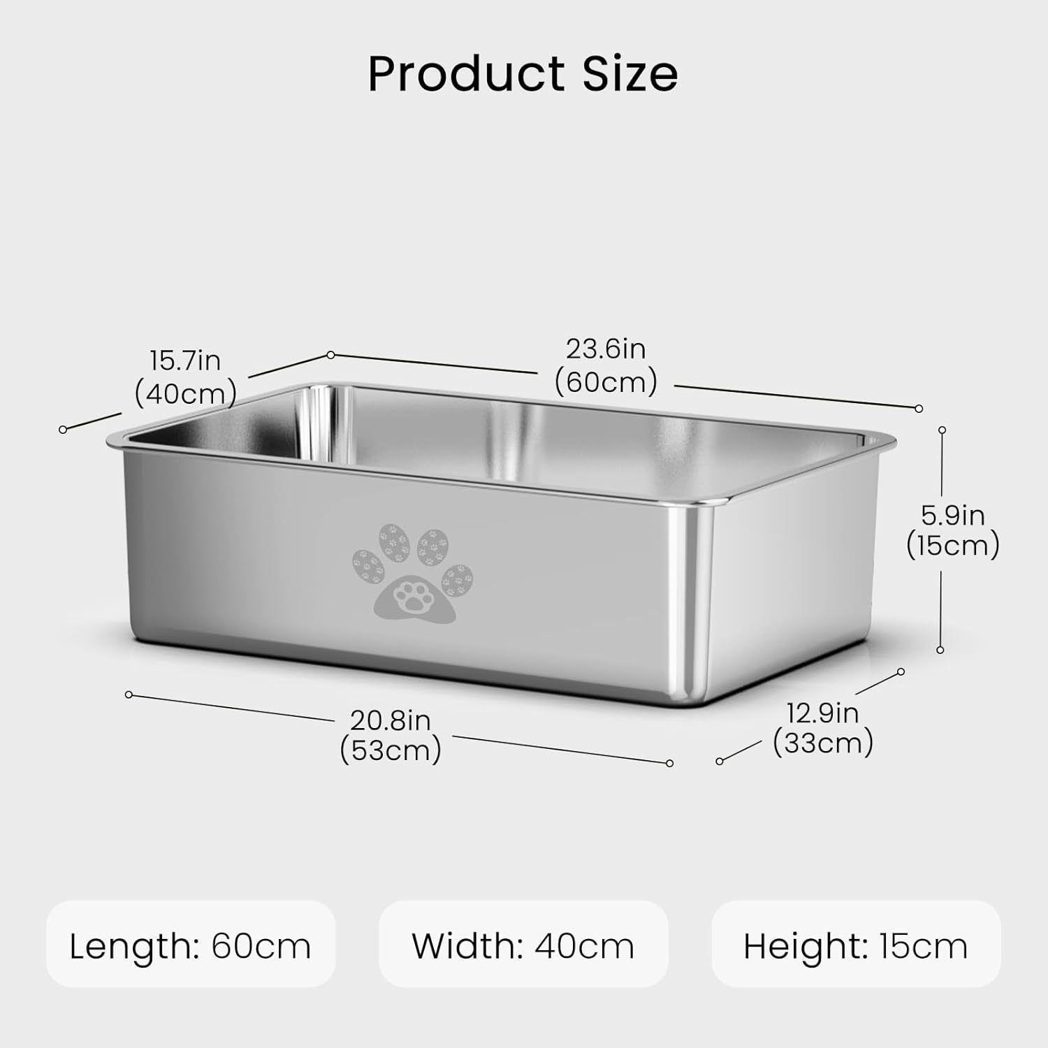 Thumbnail 1 de PTLOM stainless steel cat litter tray with low entry for senior cats – 60x40x15cm metal litter box