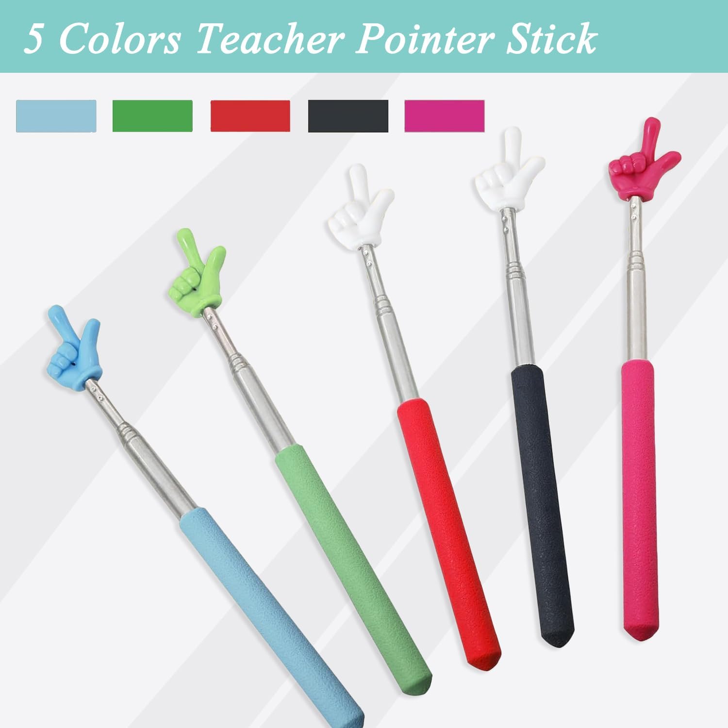 Detalle 2 de Kamwuld 5-Piece Retractable Pointer Sticks, Five Colors, 67 cm Reach