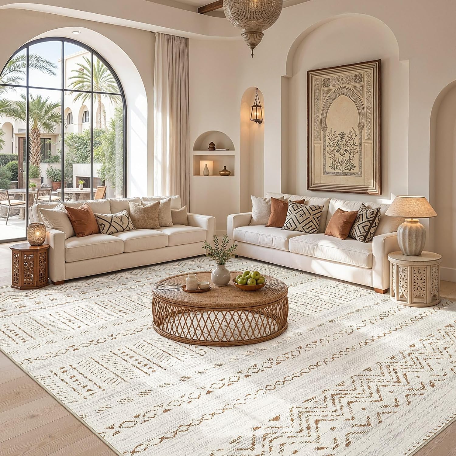 Detalle 2 de cotiled Y24006A Boho Area Rug, 10' x 14', Washable Brown/Cream