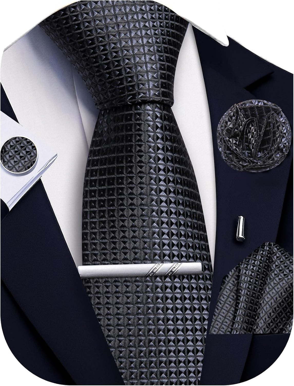 Thumbnail 6 de Ailisus Men’s ties and pocket square set (plaid silk look) with cufflinks, lapel pin and tie clip – 5-piece formal accessory set