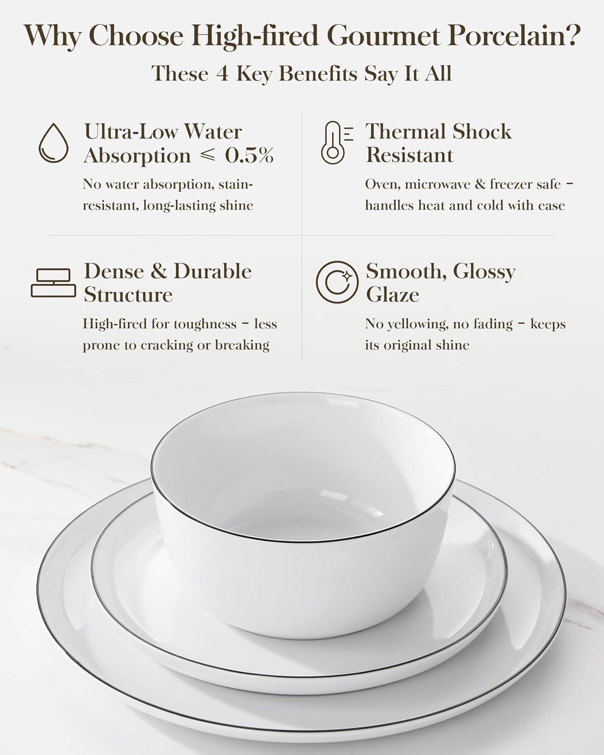 Detalle de MALACASA Lexi 24-Piece Gourmet Porcelain Dinnerware Set (Service for 8)