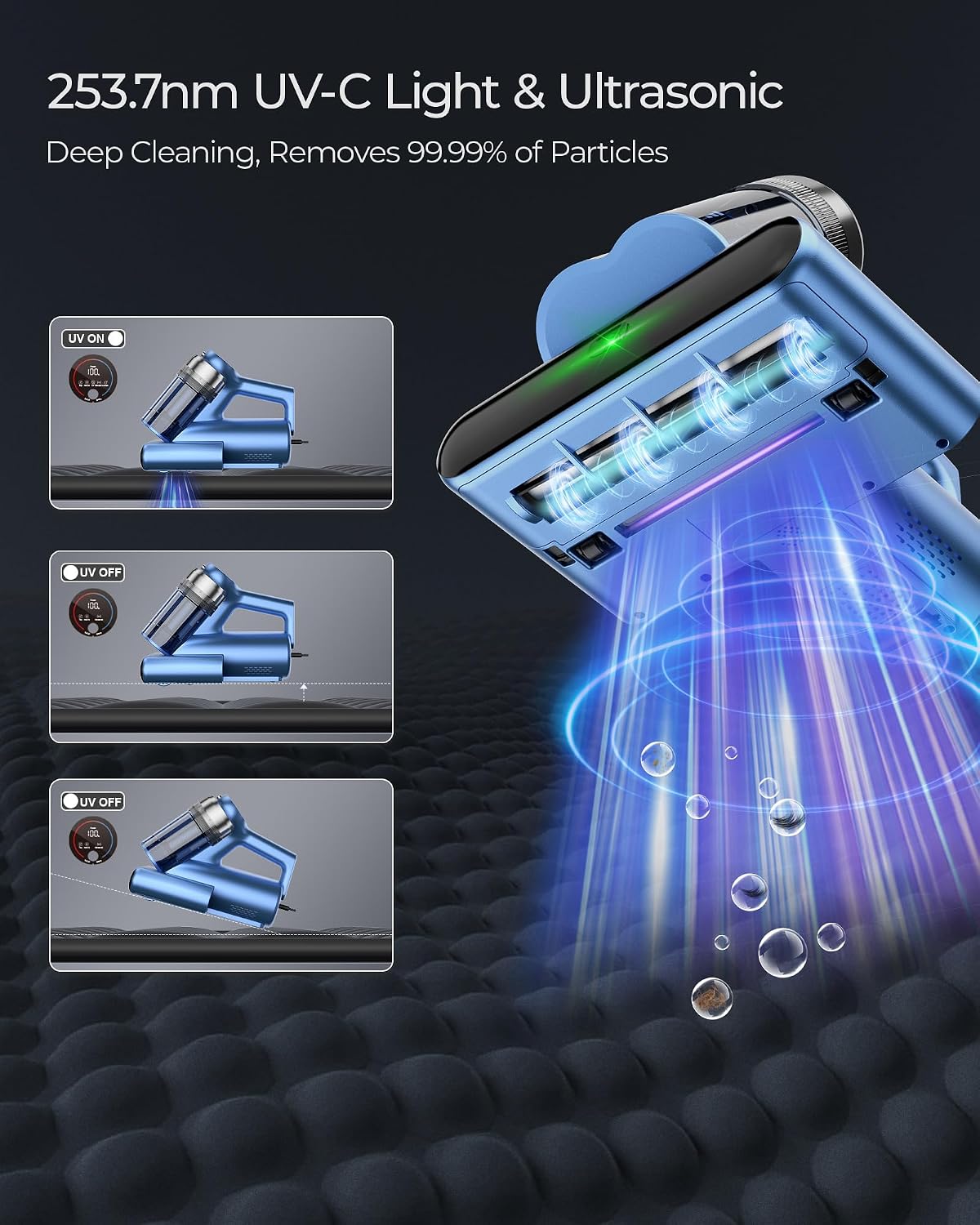 Detalle de Teant Bed Mattress Vacuum with UV-C, Ultrasonic, Green Light Dust Detection, and 149°F Heat