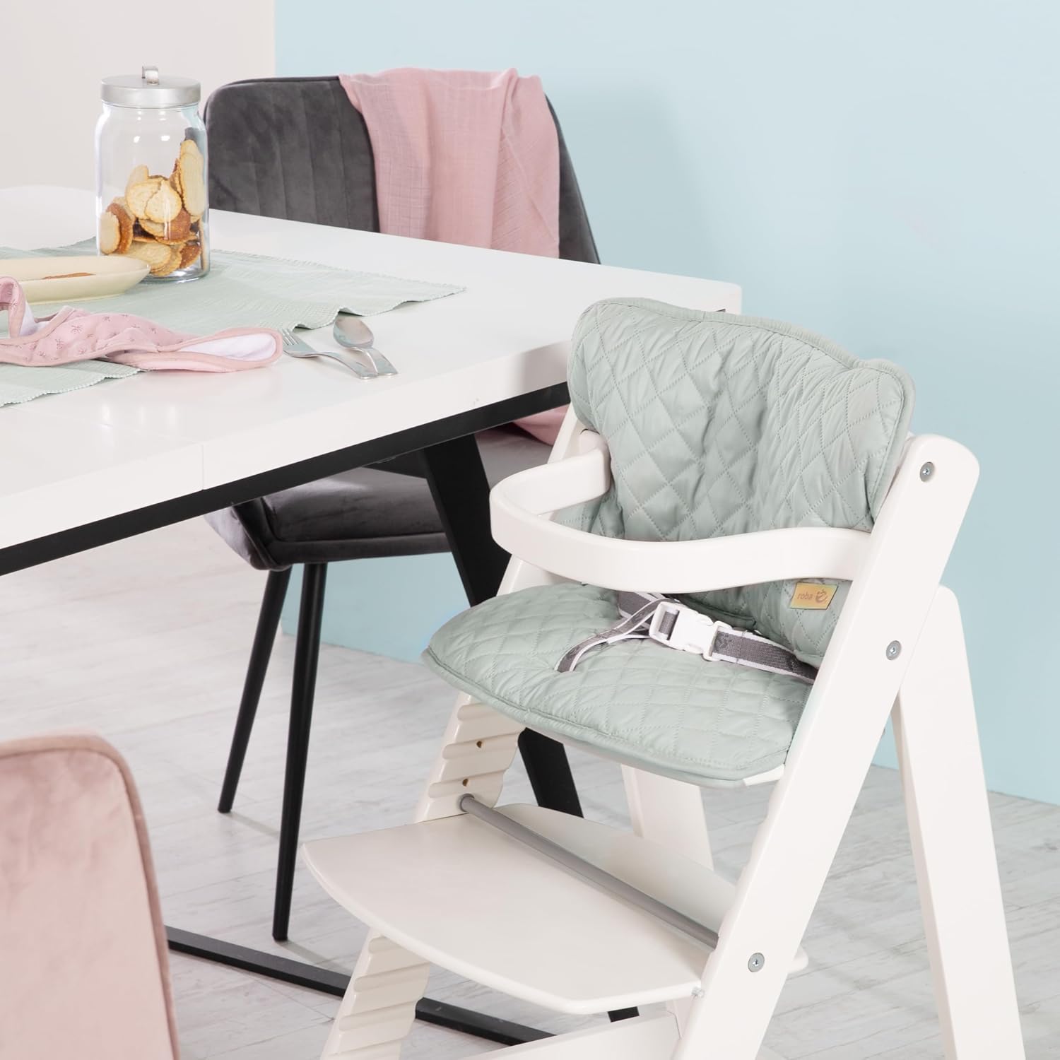 Detalle de Roba Cuscino Riduttore Style per Seggiolone – Set 2 pezzi per Seduta e Schiena, Universale, Impermeabile, Verde