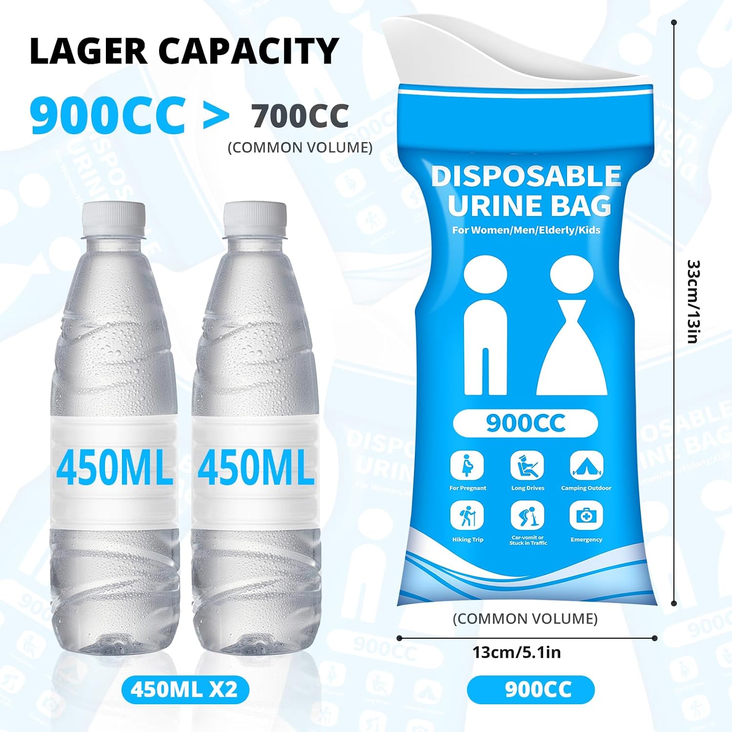 Detalle 2 de HOKINETY Urinebag Disposable Urine Bags, 900 mL Absorbent Travel Design