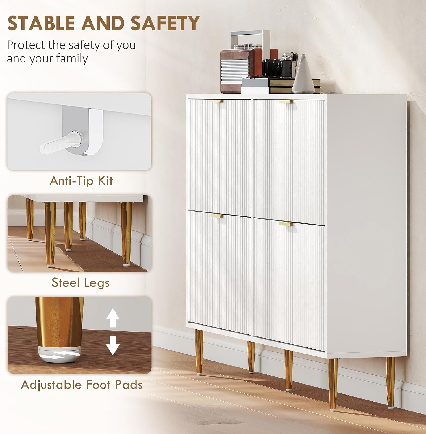 Thumbnail 6 de HOMCOM 837-601V02WT Slim Shoe Cabinet, 4 Flip Drawers, White