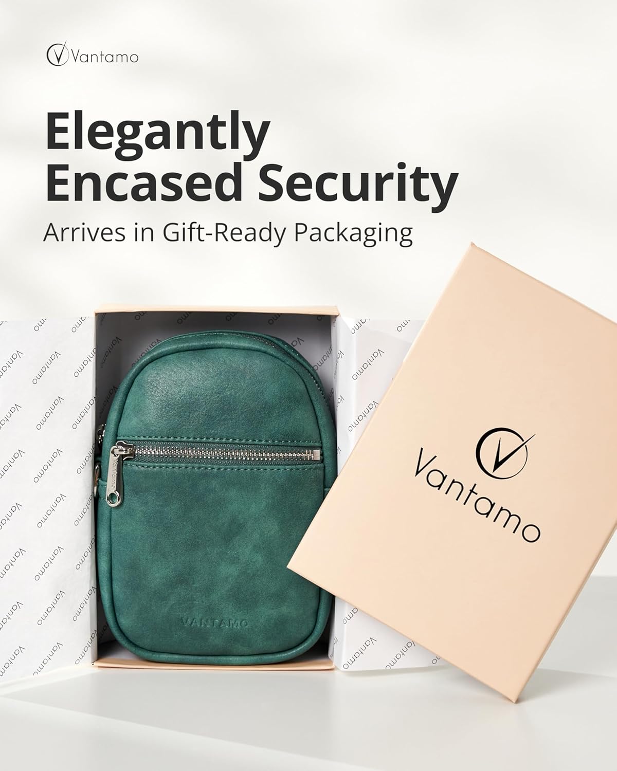 Detalle de Vantamo RFID Blocking Crossbody Bag for Women – Vegan Leather Sling with Anti-Pickpocket Clip