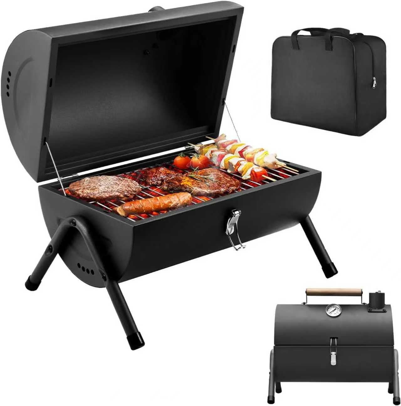 Detalle de Camping Portable Charcoal BBQ Grill: Compact, Durable Barrel-style Outdoor Barbecue