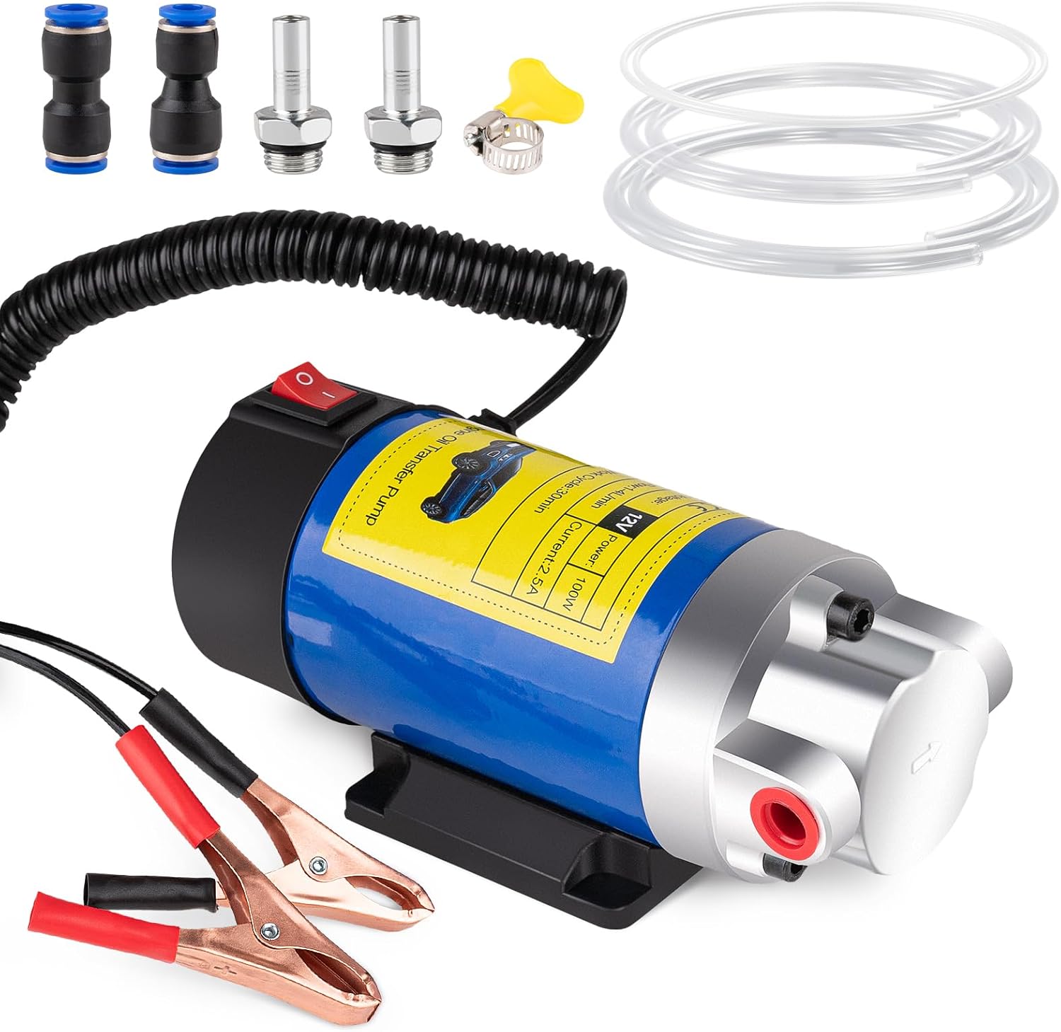 Oil Extractor Pump 12V 100W Ultra-Quiet Fluid Transfer Pump (3 Hoses + Adapters) for Engine Oil & More