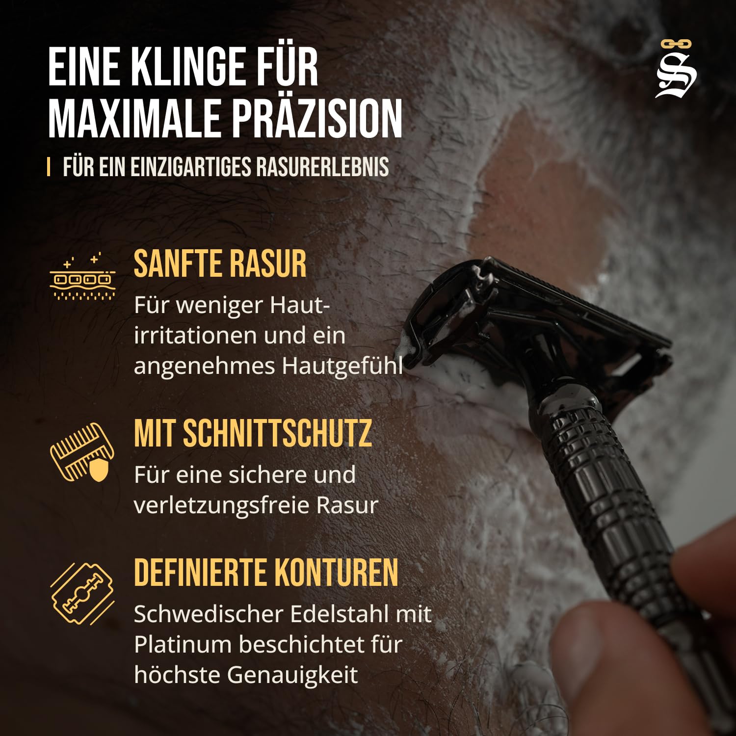 Detalle de Störtebekker Premium Rasierhobel Hamburg – Testsieger 12/2024 mit 10 Klingen & Leder-Etui