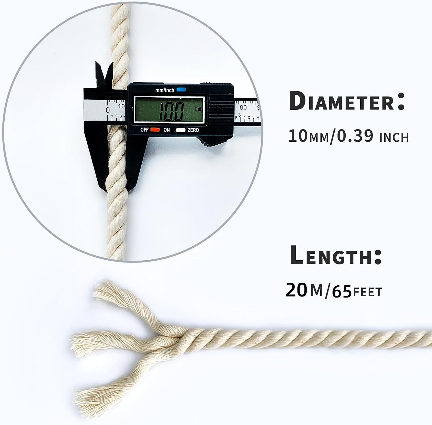Detalle de Nissary Rope 10mm Thick White Cotton 20M