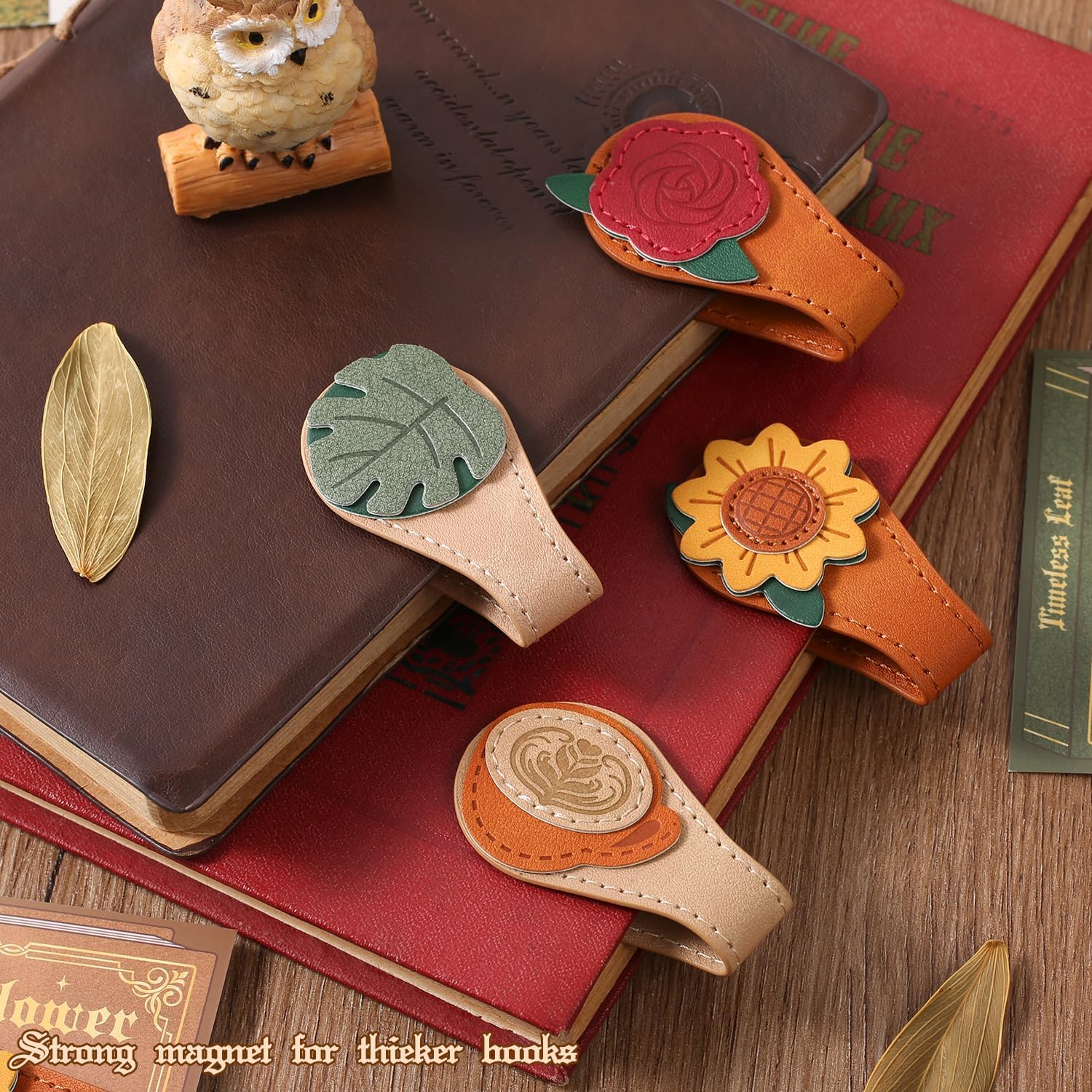 Detalle 2 de VYRANA FD0006 Vintage Magnetic Leather Bookmarks, 4-Pack, Multicolor