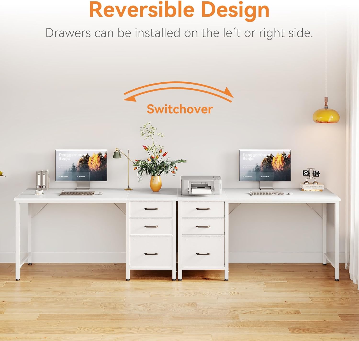 Detalle de Coleshome Computer Desk with Drawers (120×48cm) with Reversible Storage