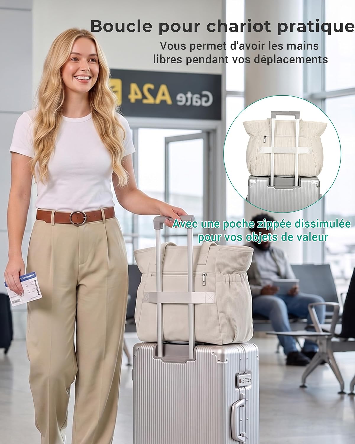 Detalle 2 de Makukke grote corduroy laptoptas voor dames, tot 15,6 inch