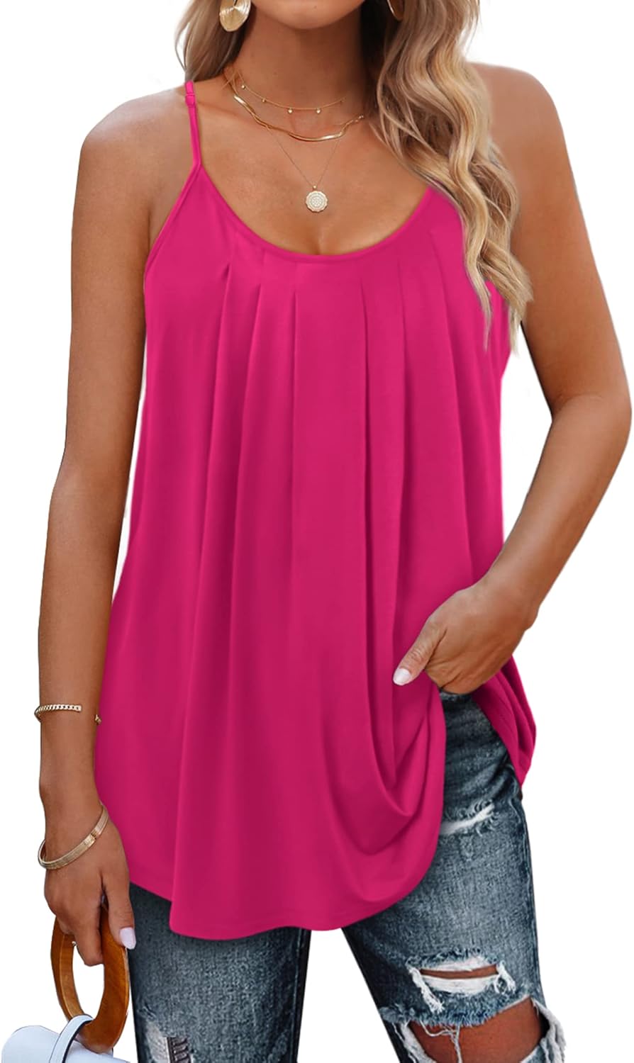 Detalle de Geifa Women’s Summer Tank Tops (Scoop Neck, Adjustable Spaghetti Straps)