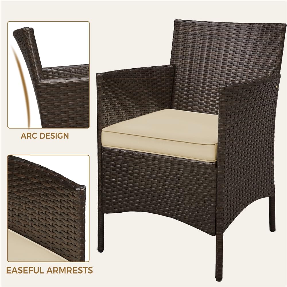 Thumbnail 5 de Yaheetech Set Mobili da Giardino 2 Poltrone e 1 Tavolino in Rattan PE Impermeabile per Esterno con Cuscini Marrone