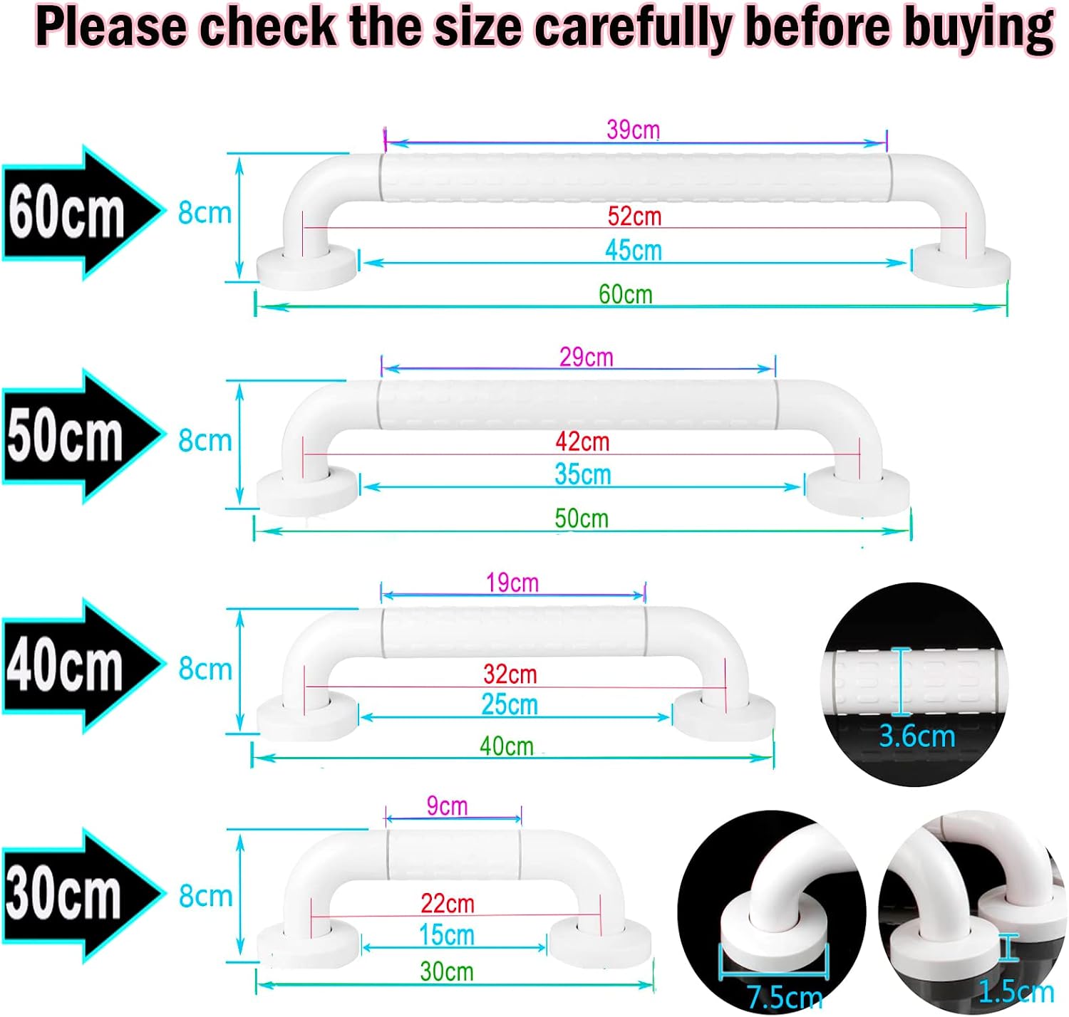 Thumbnail 1 de Bathroom Grab Rails with Non-Slip Grip for Elderly and Disabled