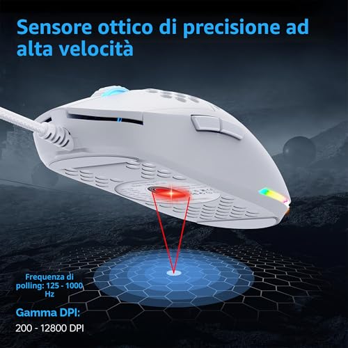 Detalle de Dierya ×TMKB M1SE: Mouse da gioco ultraleggero con sensore 12800 DPI e 6 pulsanti programmabili