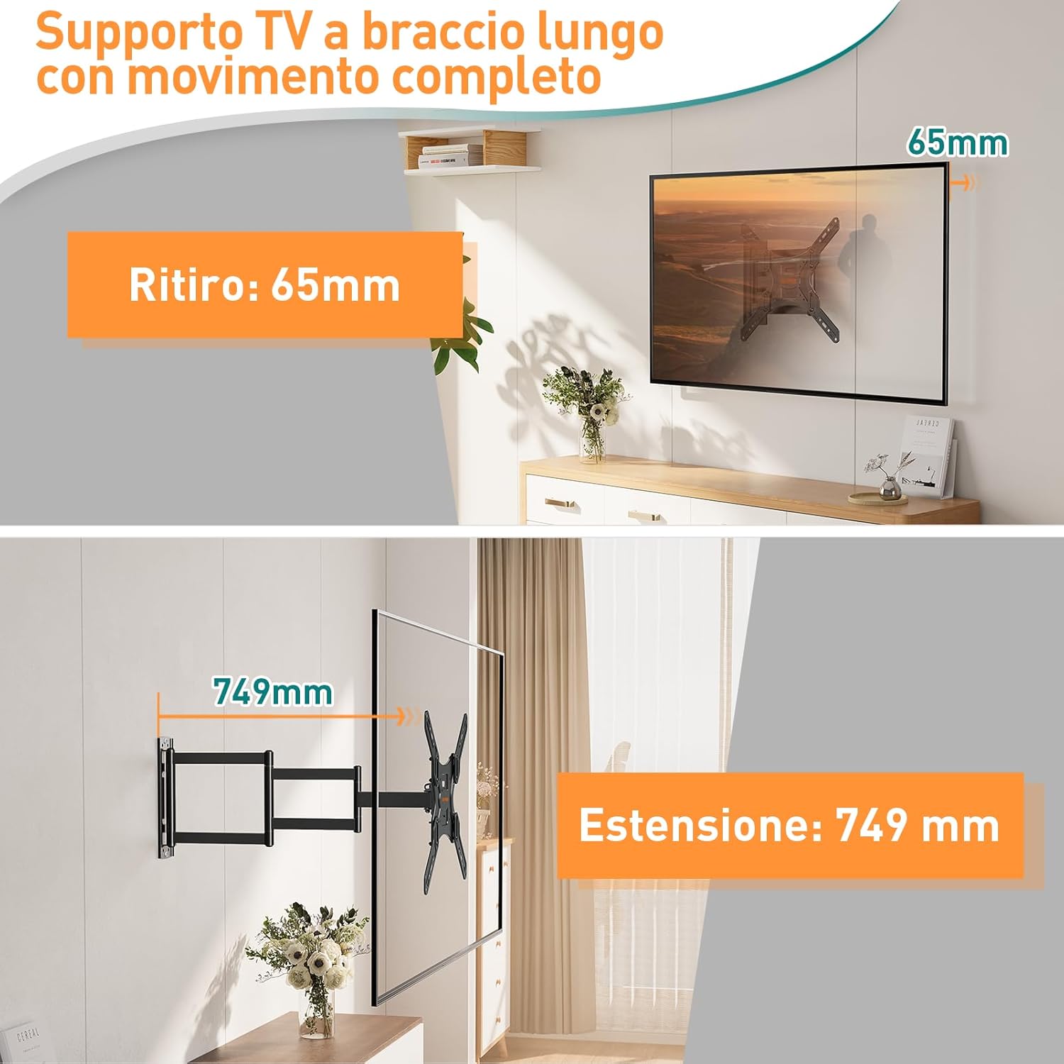 Detalle 2 de ELIVED EV3017: Supporto da parete per TV a lunga portata 26–60" con braccio estensione di 749 mm