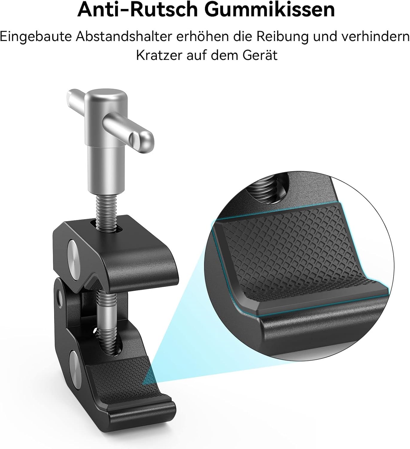Detalle de SMALLRIG Super Clamp Stativ-Klemme mit 1/4- und 3/8-Gewinde (Aluminium) – universelle Befestigung für DSLR-Rigs