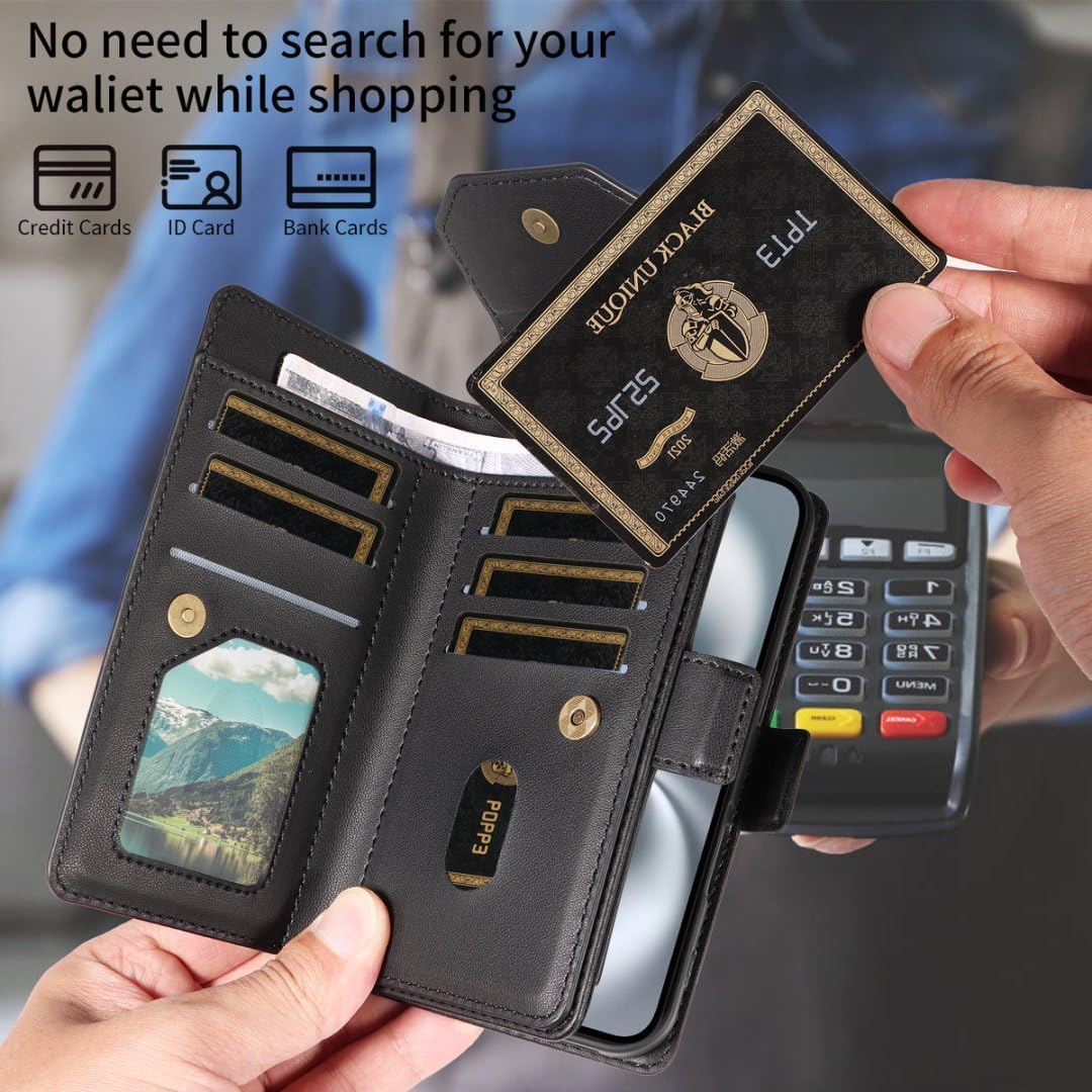 Thumbnail 2 de Asuwish Wallet Case for Samsung Galaxy S24 Ultra 5G: Folio Wallet, Tempered Glass Screen Protector & Detachable Wrist Strap